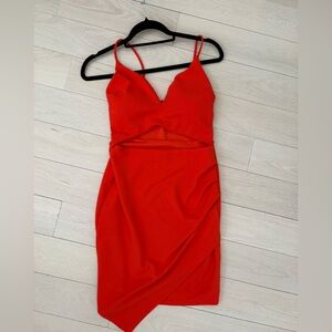 Orange/Red Draped Women's Dress with cut out